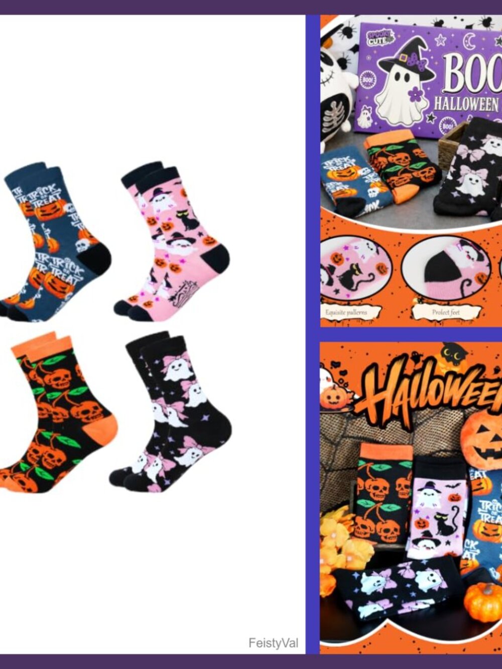 Halloween Novelty Crew Socks 4 Pairs Cotton Gift Set Coffin Box